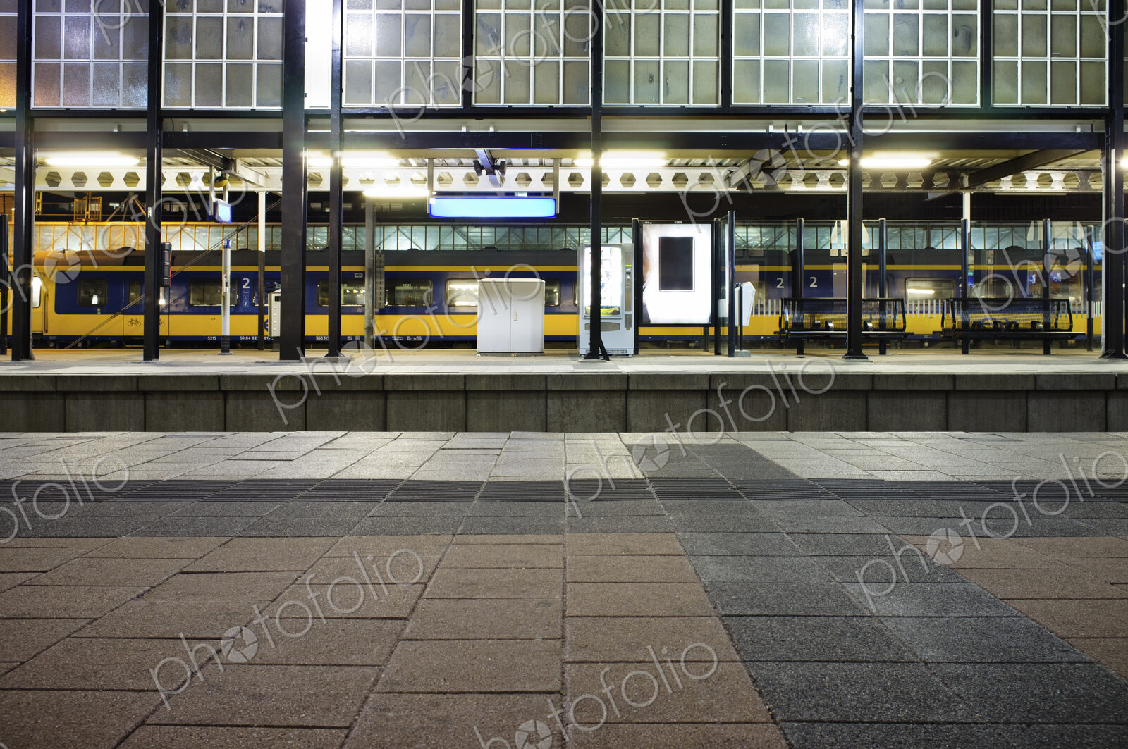 Deserted train station in The Hague at night.