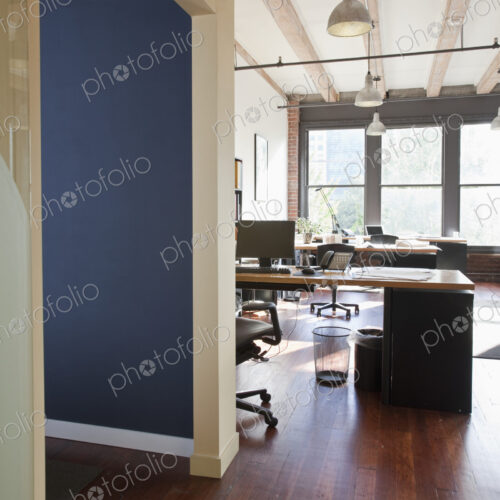 Desk in warehouse office.