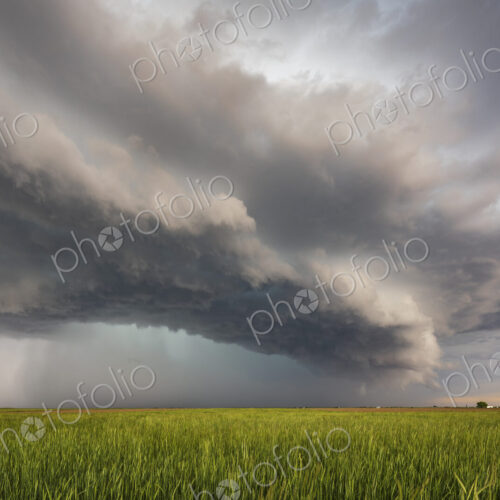 Developing Mesocyclone Supercell, a cloud formation above the ground, over cornfields.
