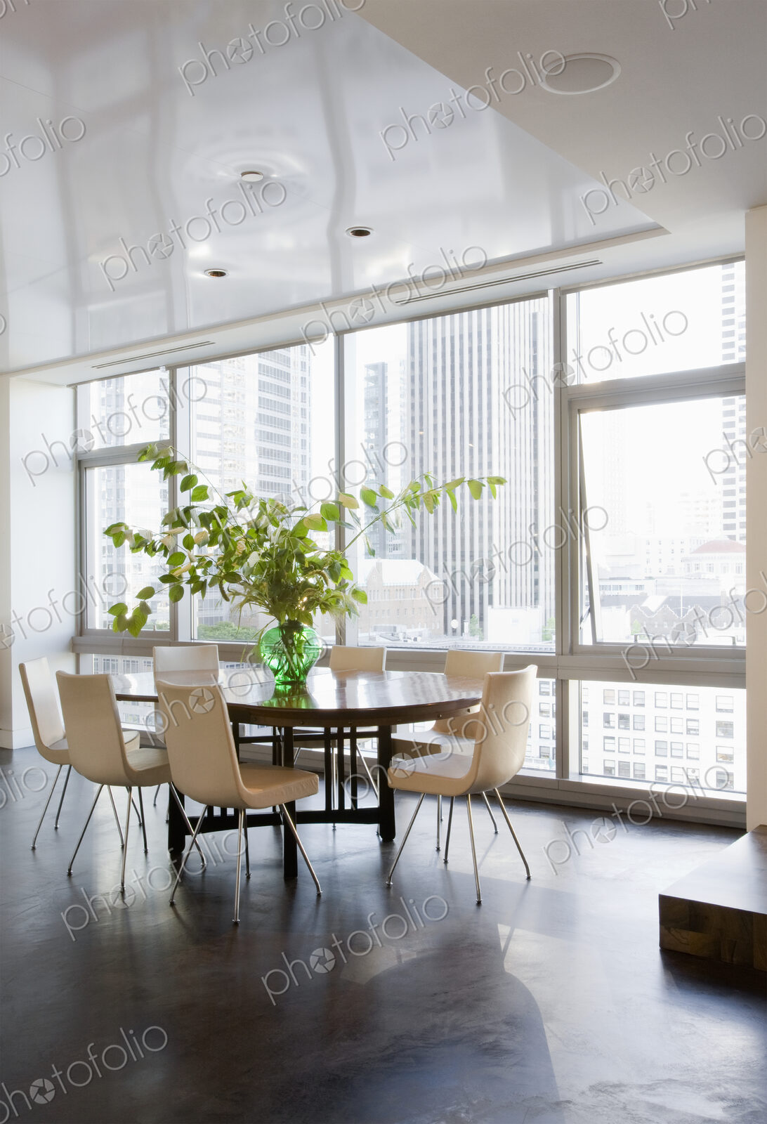 Dining room in luxury highrise apartment