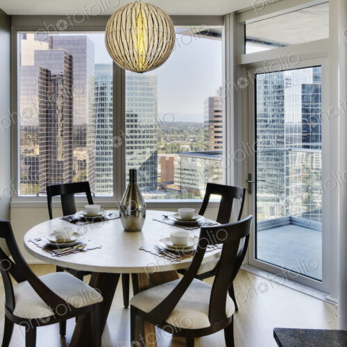 Dining room in luxury highrise apartment