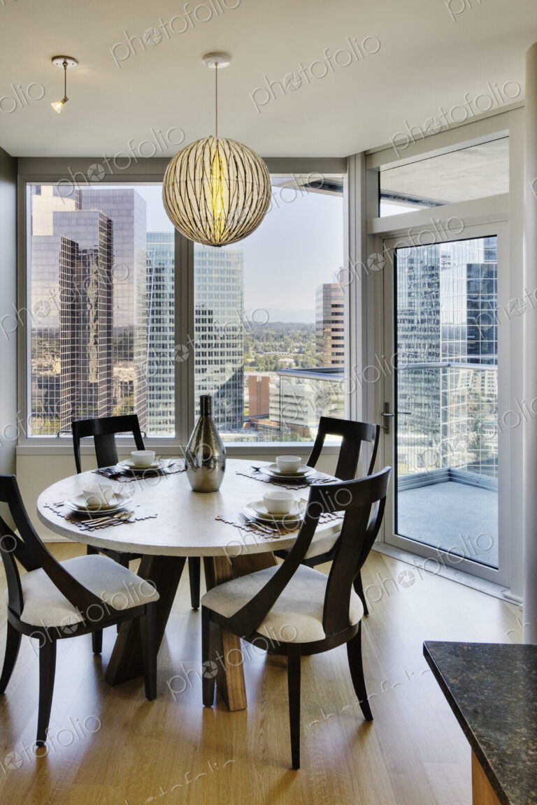 Dining room in luxury highrise apartment