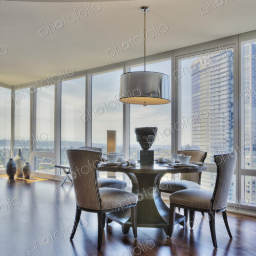 Dining room in luxury highrise apartment