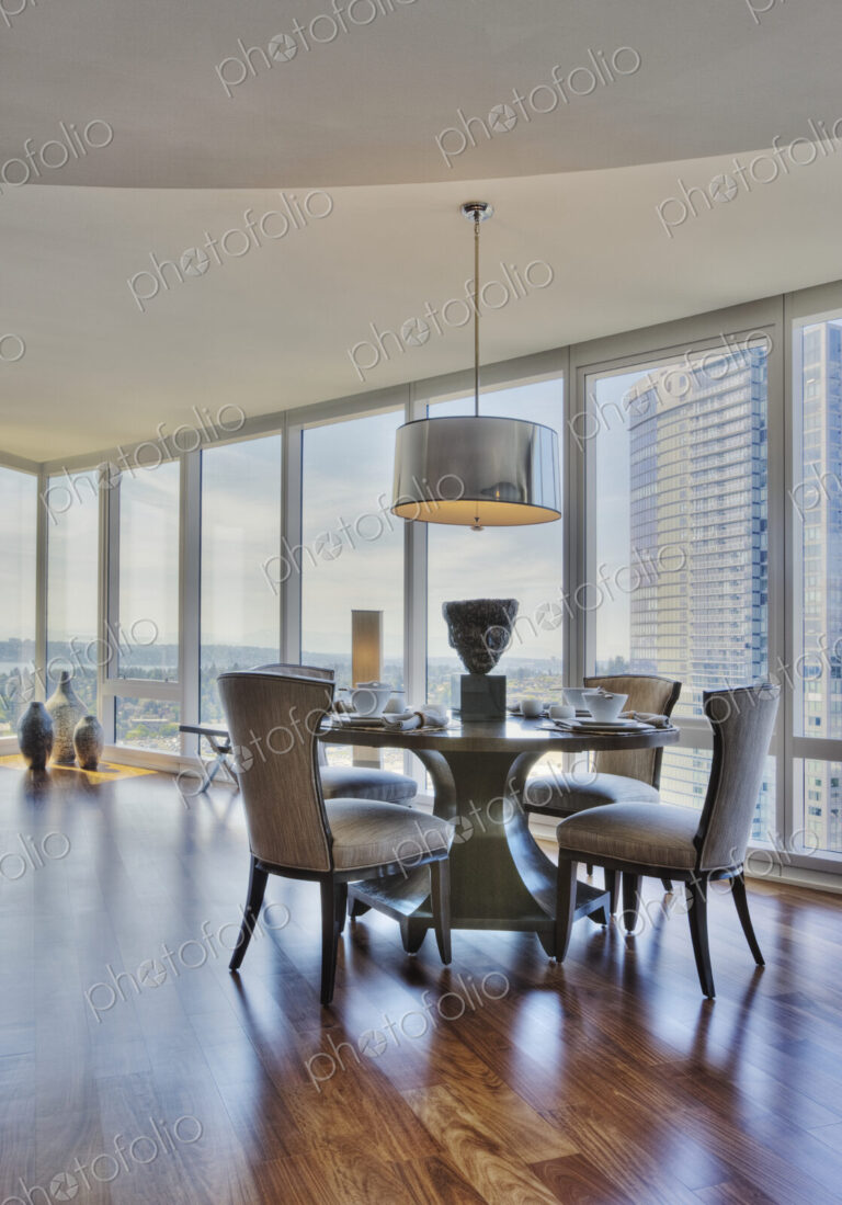 Dining room in luxury highrise apartment