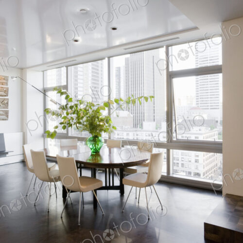 Dining room in luxury highrise apartment