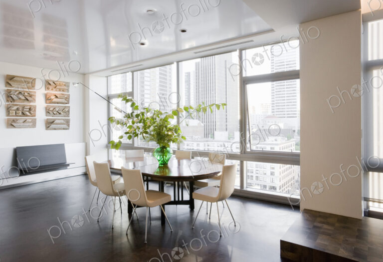 Dining room in luxury highrise apartment