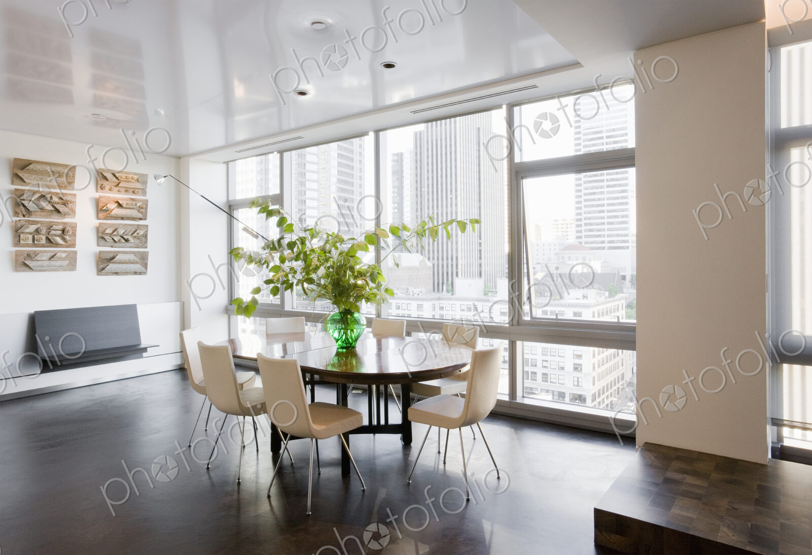 Dining room in luxury highrise apartment