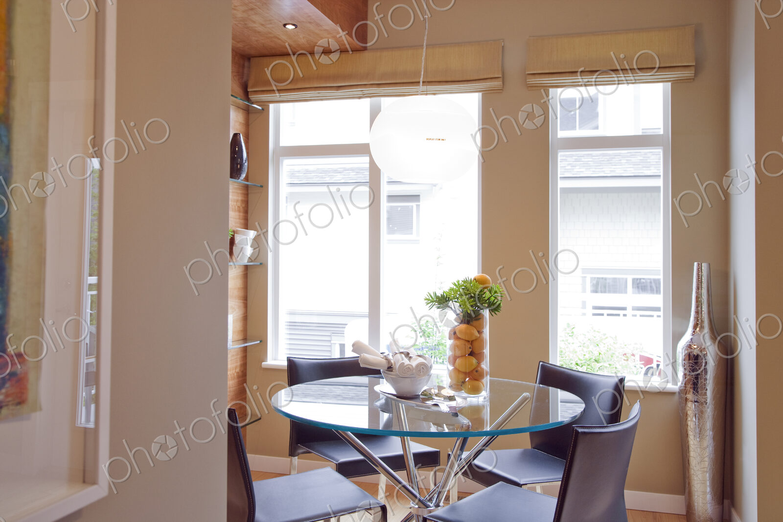 Dining room in urban apartment.