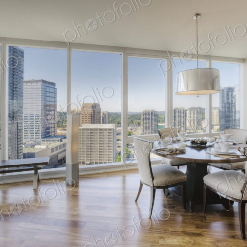 Dining room of luxury highrise apartment Dining room of luxury highrise apartment