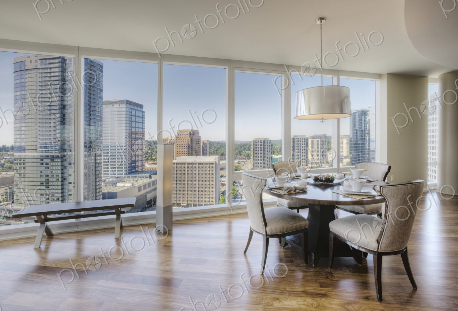 Dining room of luxury highrise apartment