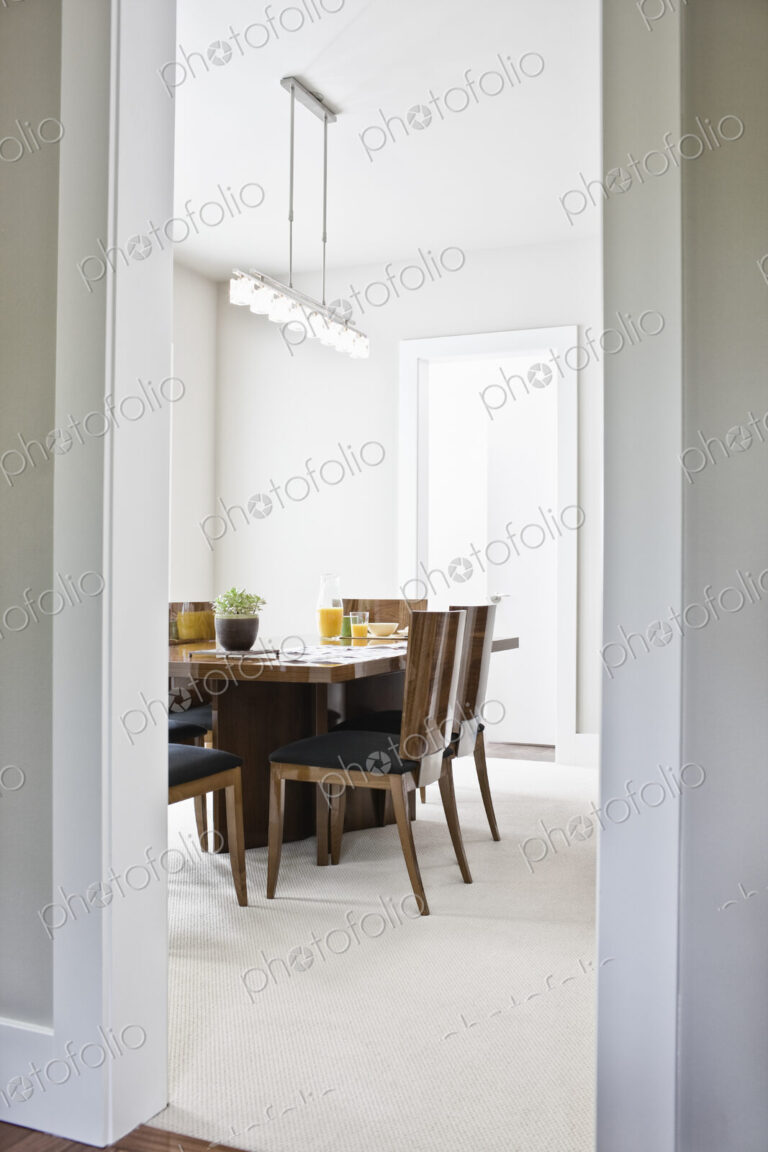 Dining room table in a new home.