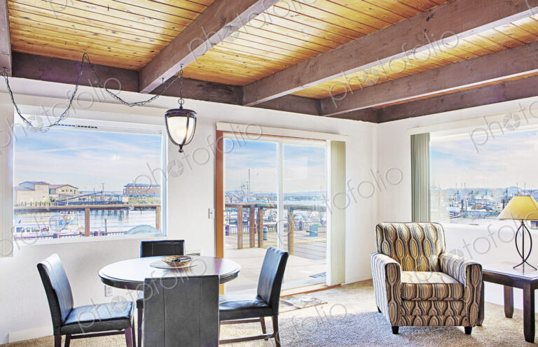 Dining table and armchair in modern living room