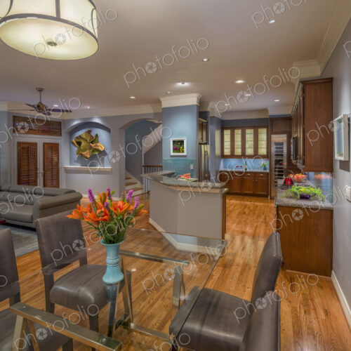 Dining table in modern kitchen and living room Dining table in modern kitchen and living room