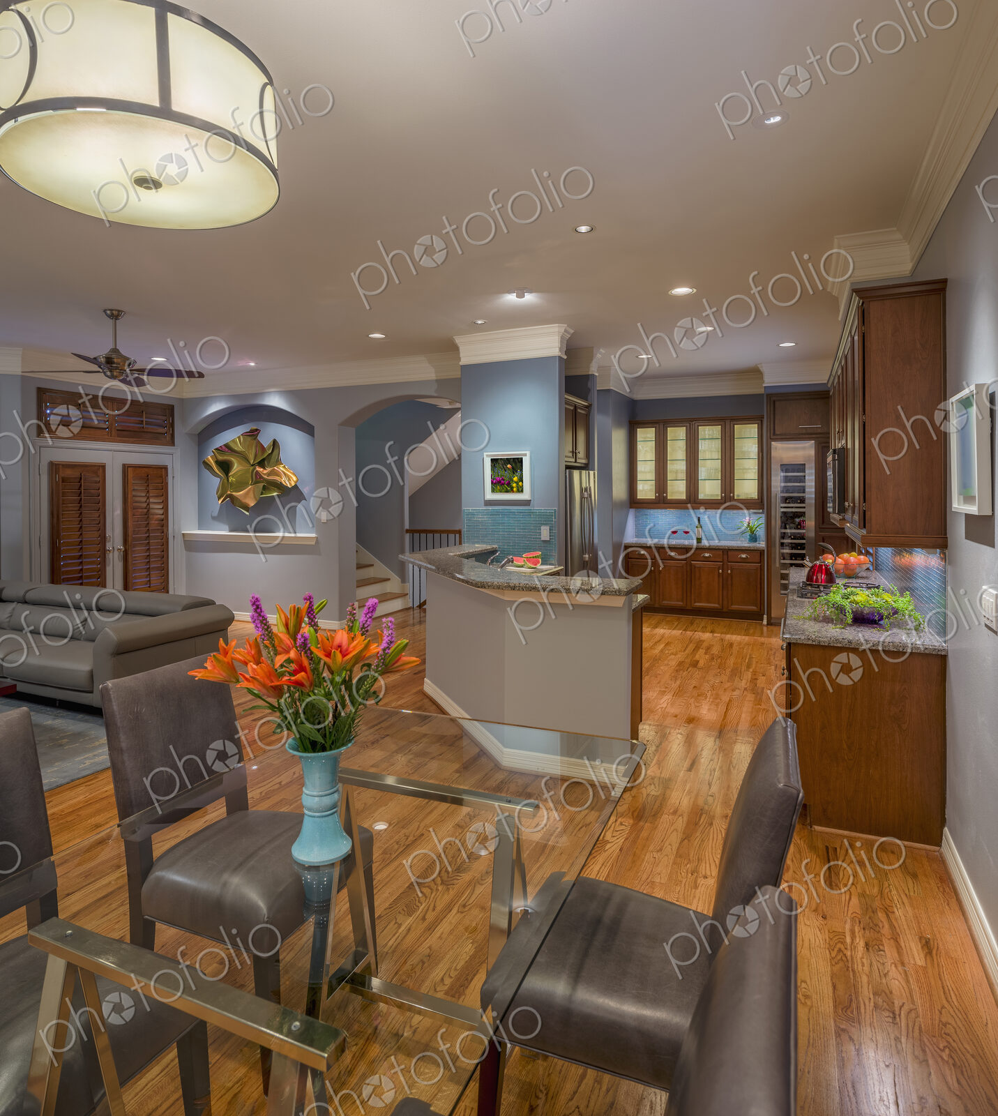 Dining table in modern kitchen and living room