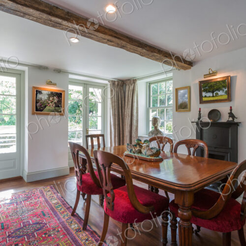 Dining table in sunny room