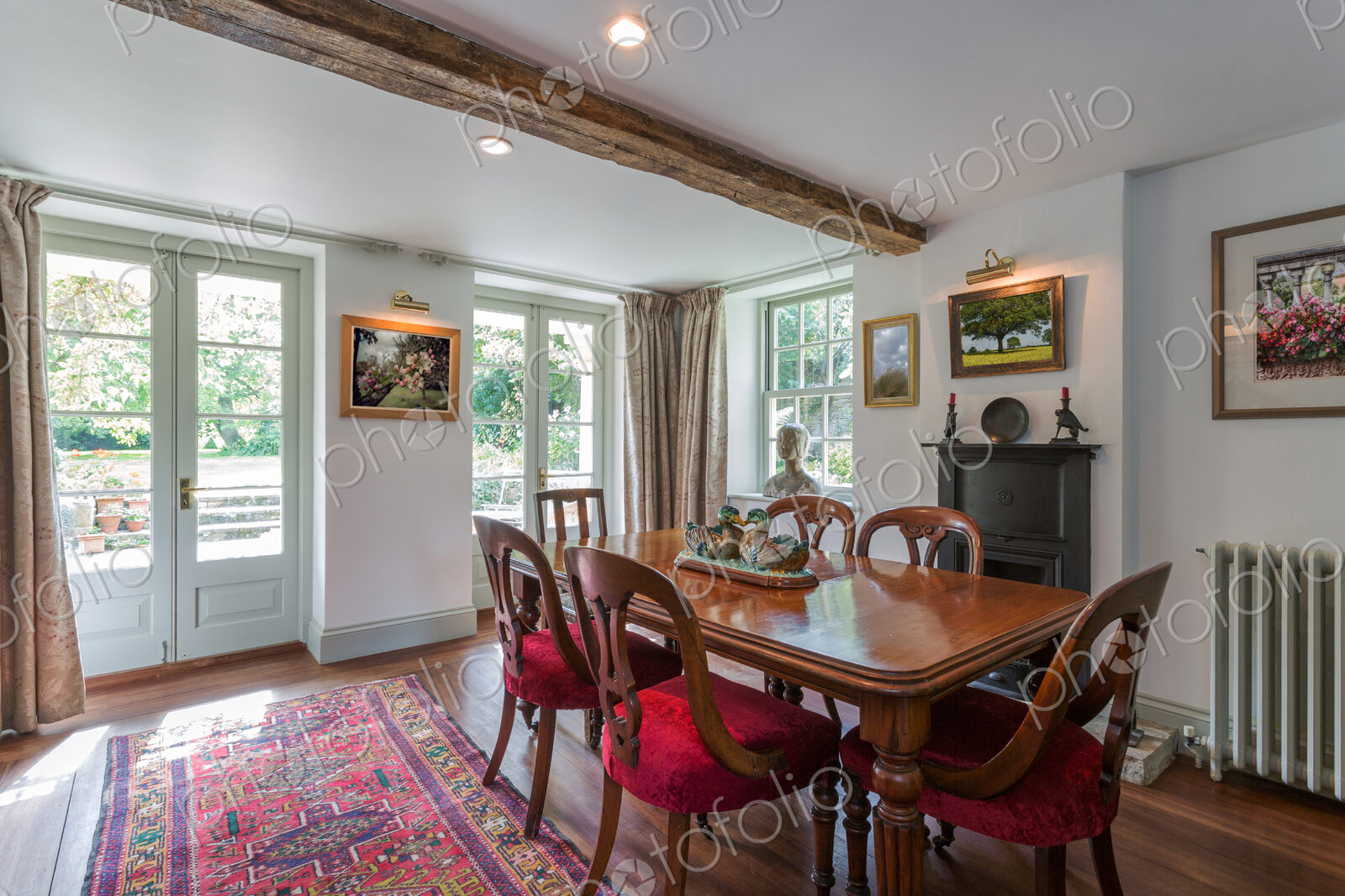 Dining table in sunny room