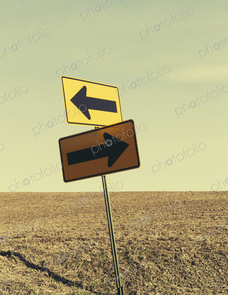 Directional arrow sign, farmland in background, near Pullman