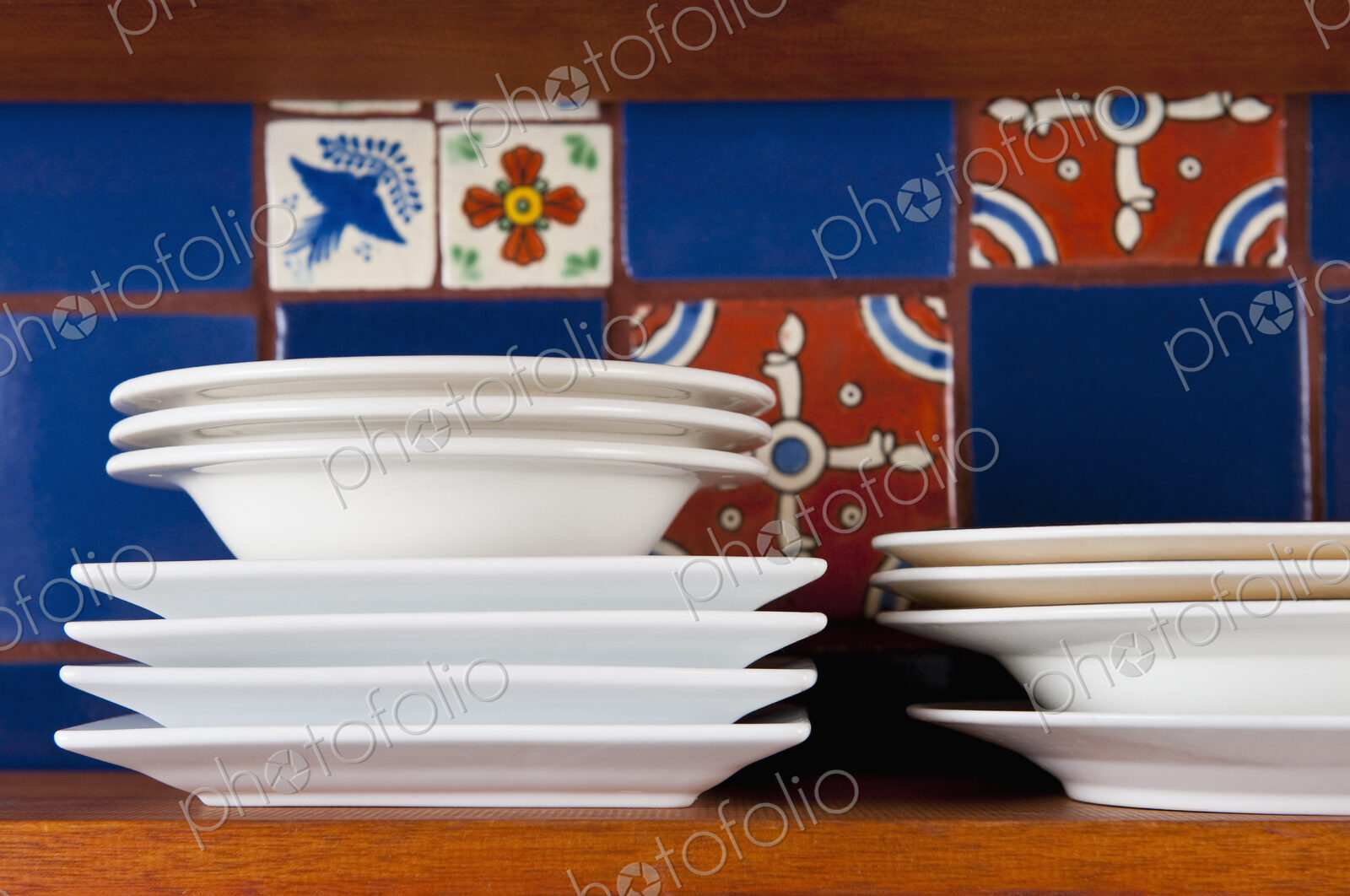 Dishes in Front of Colorful Tile
