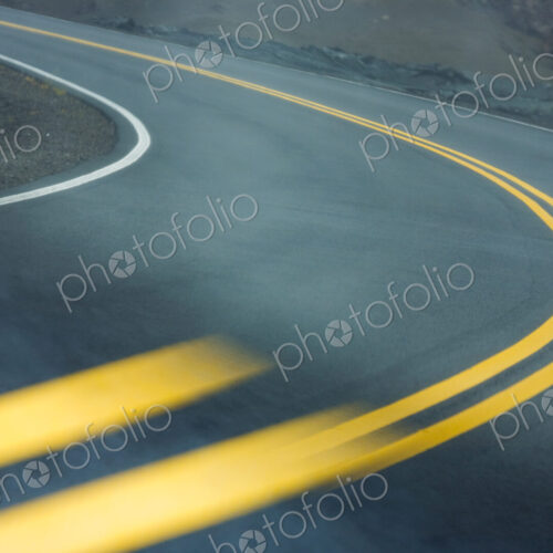 Distorted Double Yellow Lines of Highway Reflected in Side Mirror, Hawaii Volcanoes…