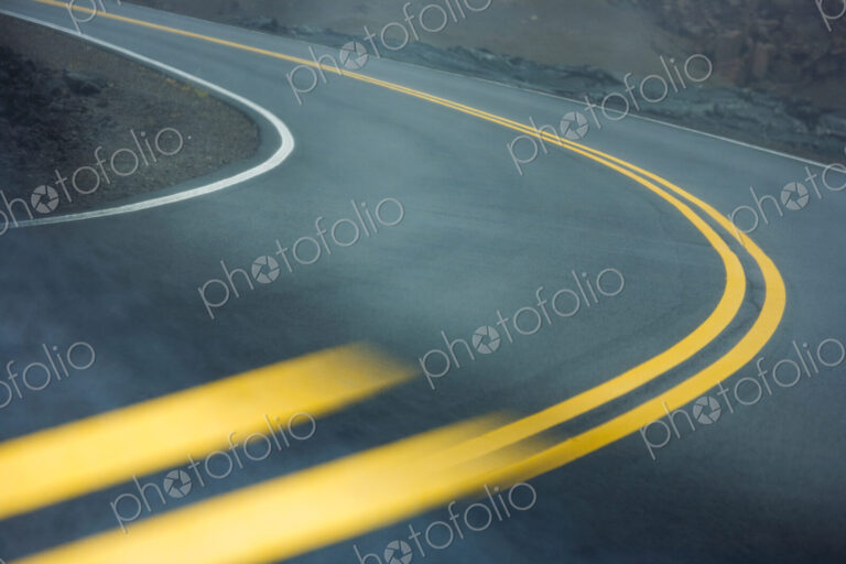 Distorted Double Yellow Lines of Highway Reflected in Side Mirror, Hawaii Volcanoes…