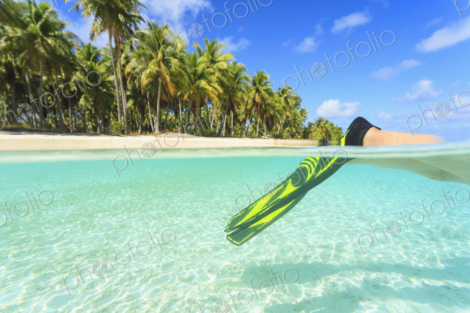 Diver’s fins in tropical water, Bora Bora, French Polynesia