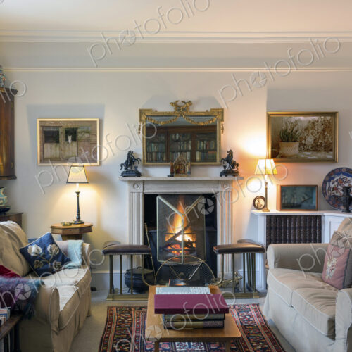 Domestic livingroom with fireplace
