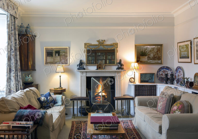 Domestic livingroom with fireplace