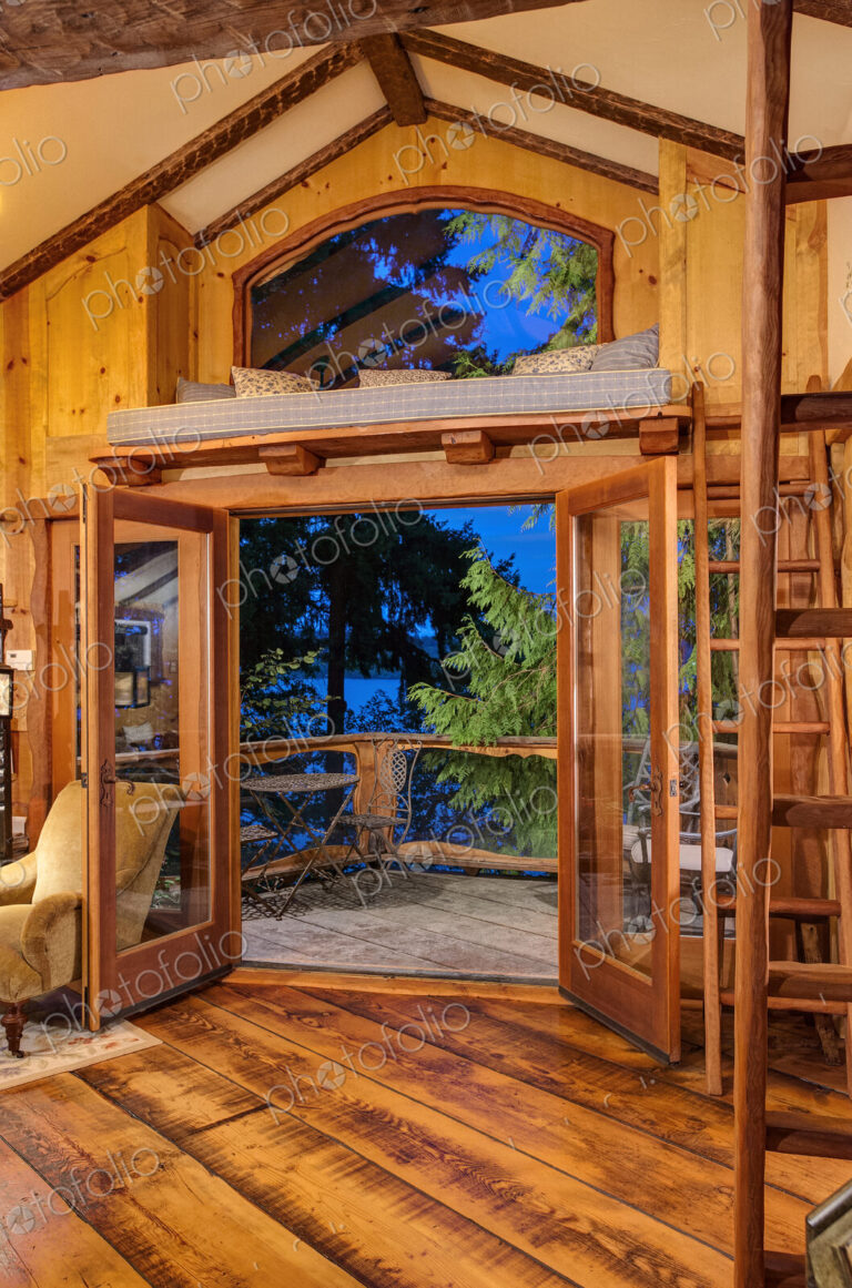 Doorway and loft of wooden tree house
