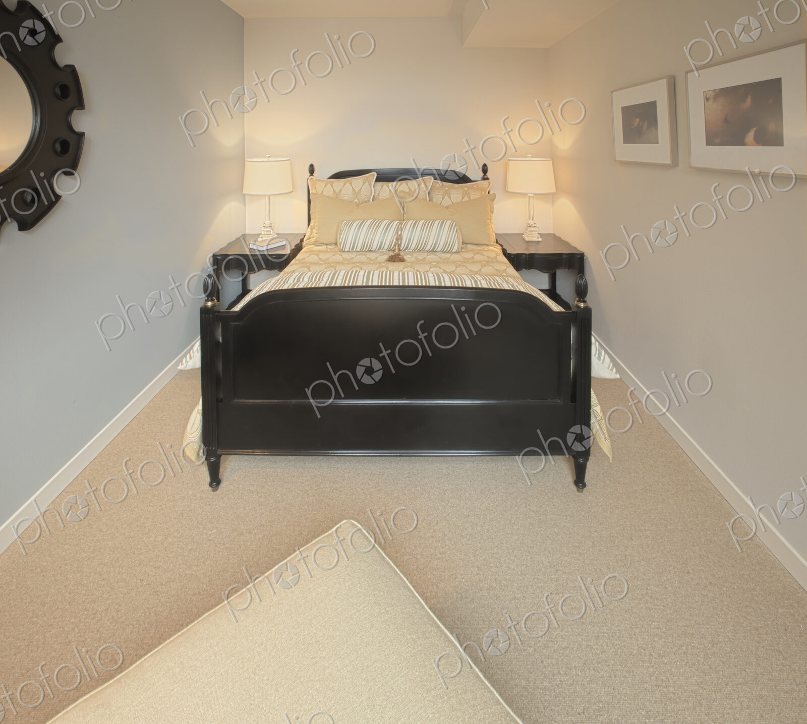 Double Bed and Night Stands With Lamps