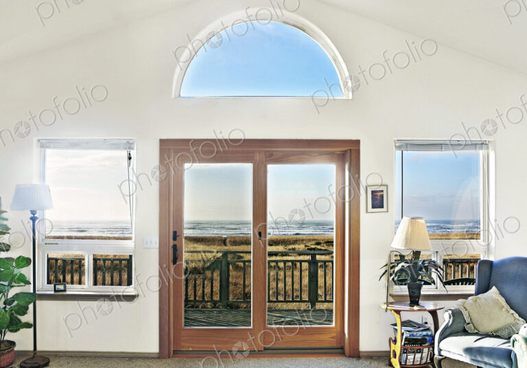 Double doors of modern house on beach