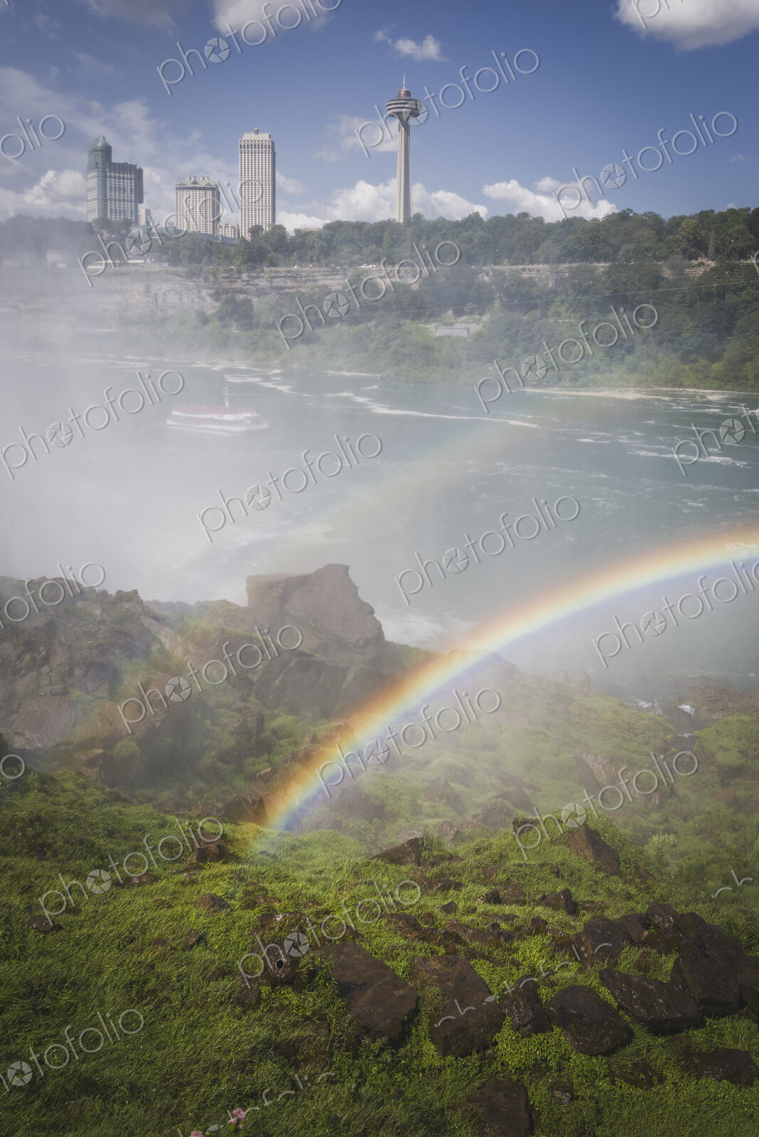 Double rainbow over river, Niagara Falls, New York, United States