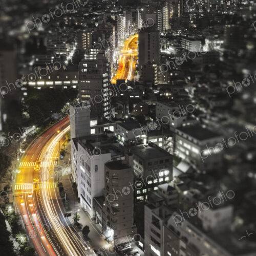 Downtown Tokyo skyline at dusk.