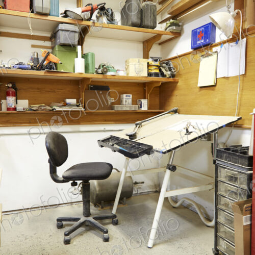 Drafting table in workshop