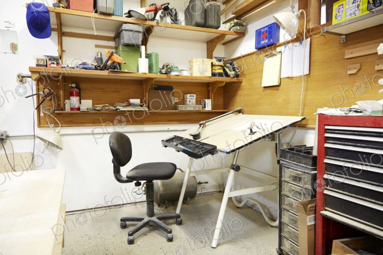 Drafting table in workshop