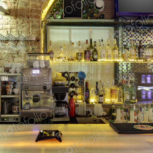 Drinks,coffee machine and cigarettes in bar. Drinks,coffee machine and cigarettes in bar.