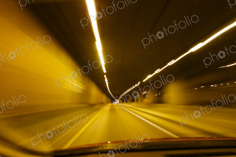 Driver's perspective of driving on a highway in a tunnel, I-90 Tunnel, Seattle, WA USA