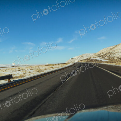 Driver's view of multi-lane highway in winter, Interstate 90, WA USA Driver's view of multi-lane highway in winter, Interstate 90, WA USA