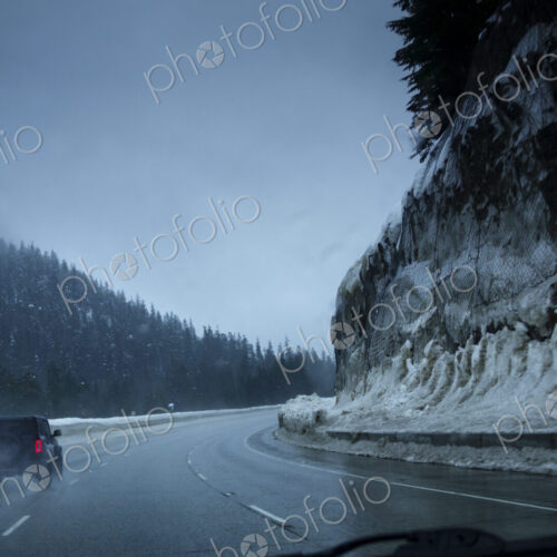 Driving on the rain and snow, Interstate 90, Snoqualmie Pass Driving on the rain and snow, Interstate 90, Snoqualmie Pass