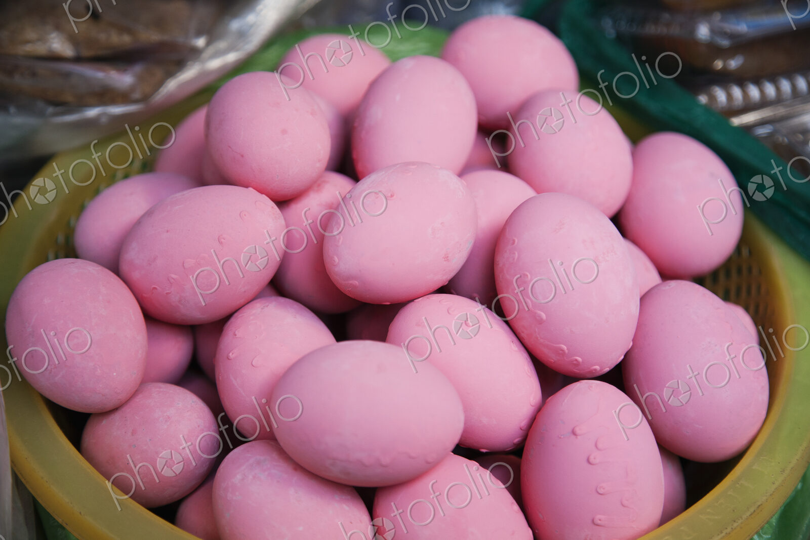 Dyed pink eggs at the Central Farmers market in Phnom Penh, Cambodia.