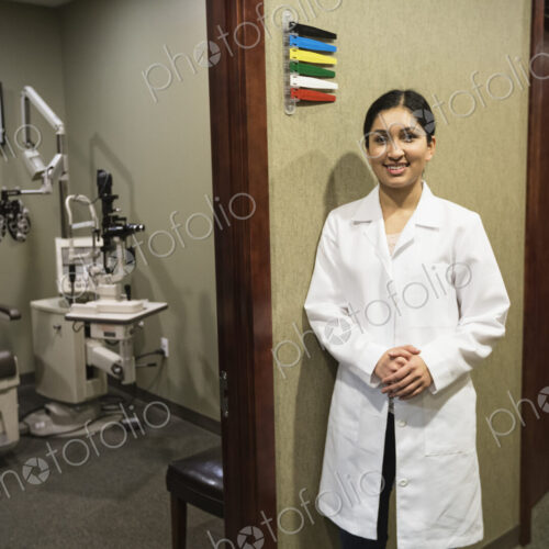 East Indian woman ophthalmologist in her office examination room. East Indian woman ophthalmologist in her office examination room.