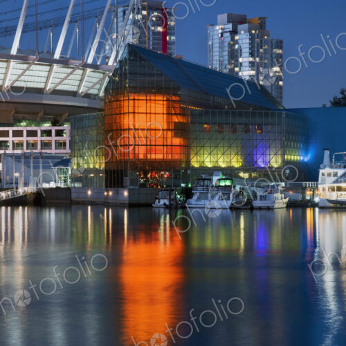 Edgewater Casino and BC Place Stadium on the waterfront in Vancouver, British…