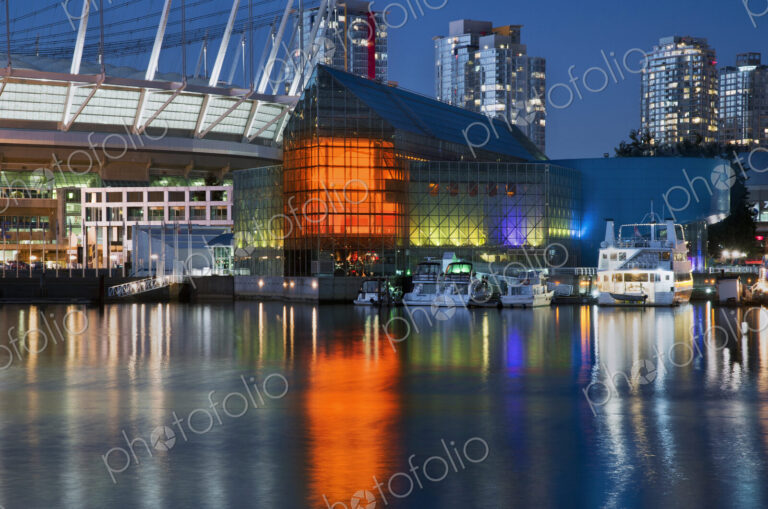 Edgewater Casino and BC Place Stadium on the waterfront in Vancouver, British…