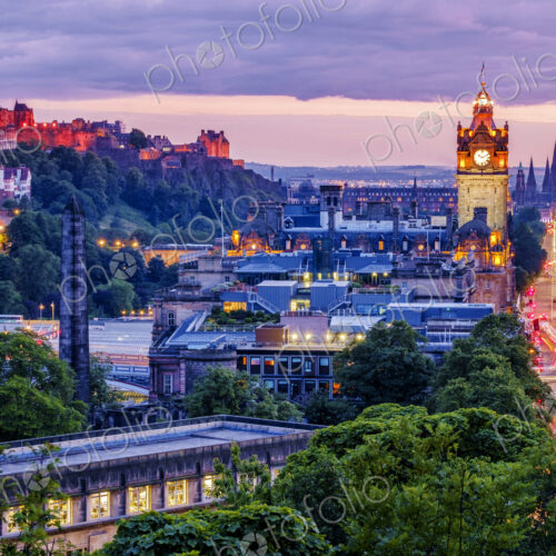Edinburgh skyline lit up at dawn. Edinburgh skyline lit up at dawn.