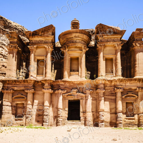 El Deir building carved into cliff face, Petra, Jordan, Jordan El Deir building carved into cliff face, Petra, Jordan, Jordan