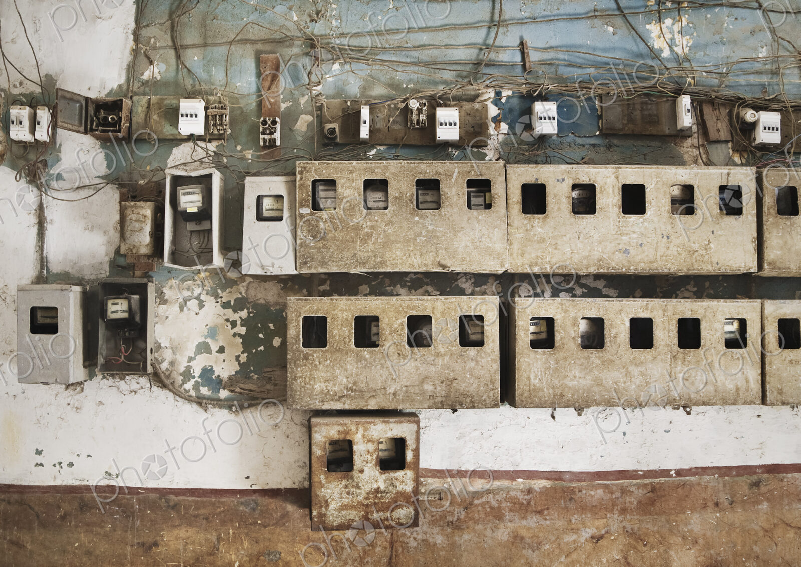 Electrical, telephone, and metering installations in an apartment building in Havana,…