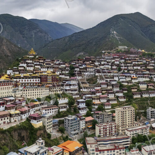 Elevated View of Baiyu Monastery Baiyu, Sichuan Province, Kham Tibet, Elevated View of Baiyu Monastery Baiyu, Sichuan Province, Kham Tibet,