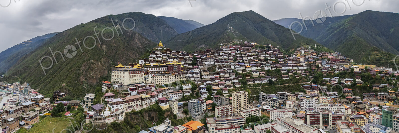 Elevated View of Baiyu Monastery Baiyu, Sichuan Province, Kham Tibet,