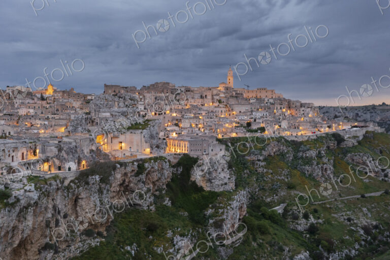 Elevated View of Sasso Caveoso, the town of Matera and the cave dwellings of the…