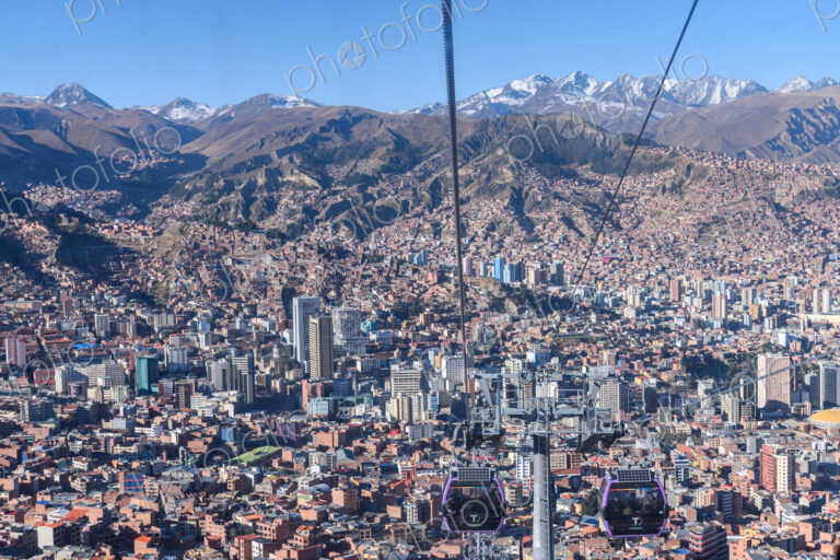 Elevated view of the city of La Paz in a high valley in the Altiplano.