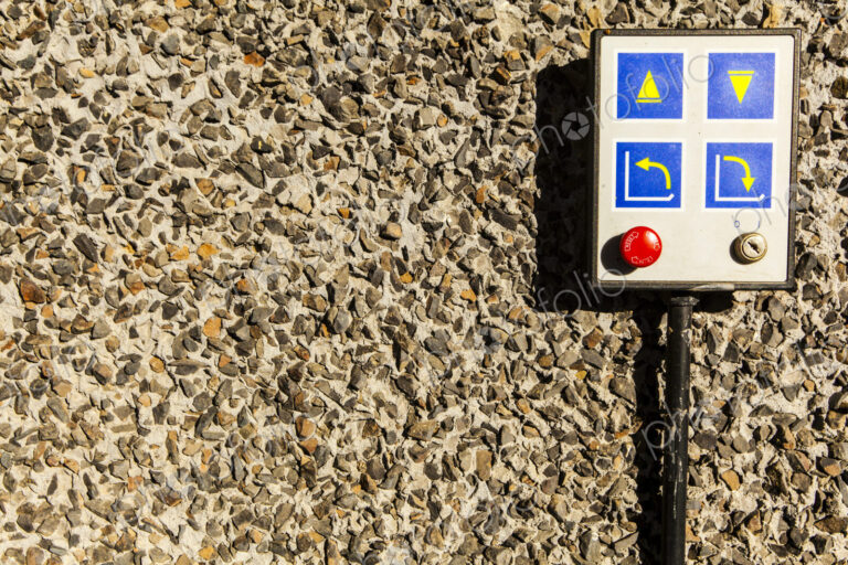 Elevator controls on a wall with a red button, Dry Falls State Park, Coulee.
